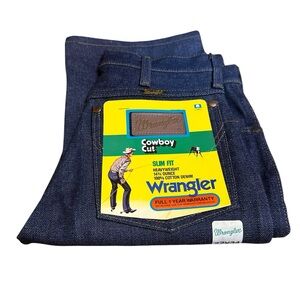 NWT Wrangler 936DEN Cowboy Cut Denim Jeans Slim Fit Rigid Indigo Sz 27x34”
